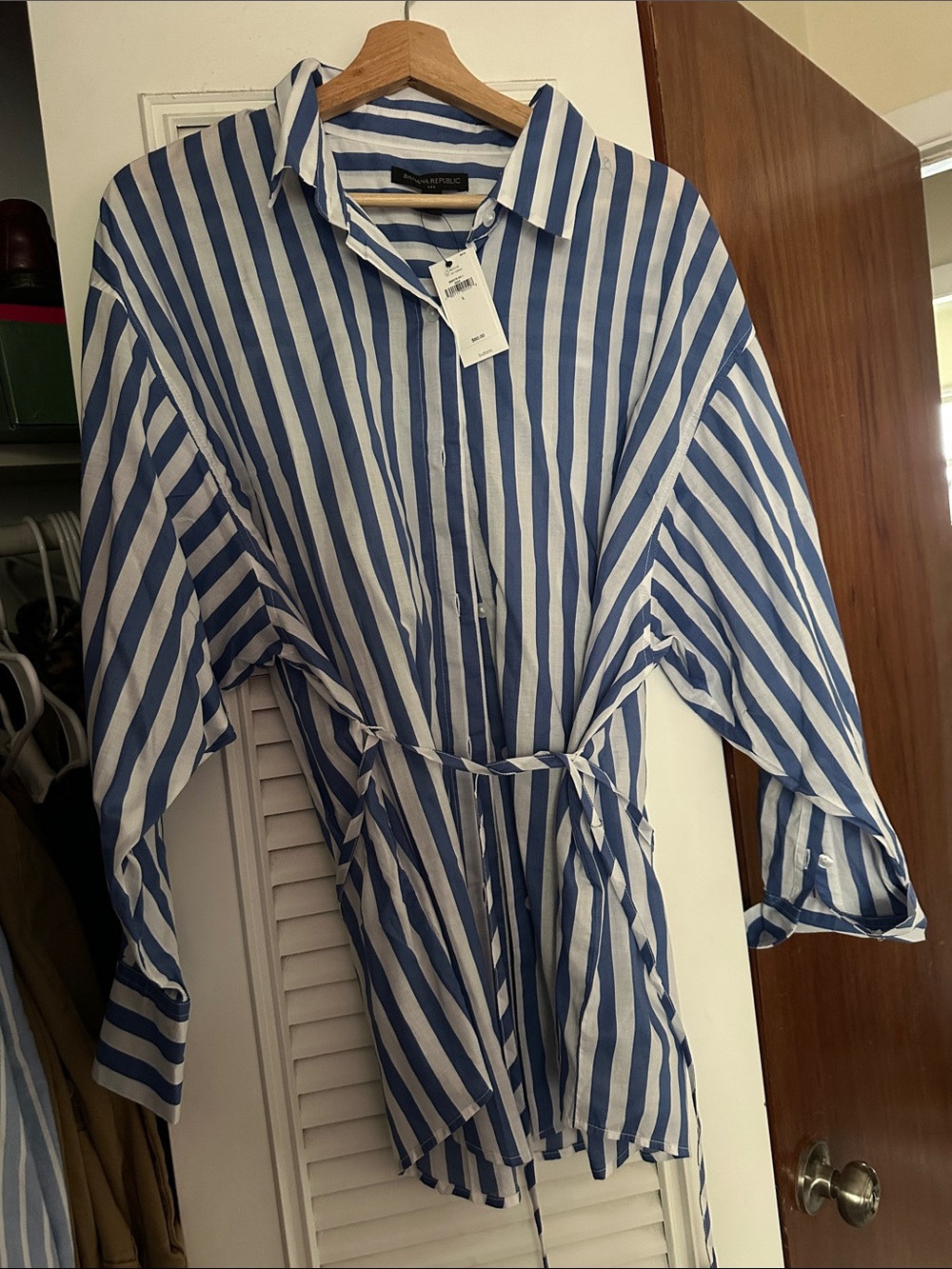 Banana Republic Factory Striped tie waist button down shirt NWT